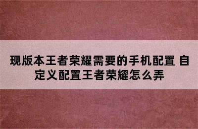 现版本王者荣耀需要的手机配置 自定义配置王者荣耀怎么弄